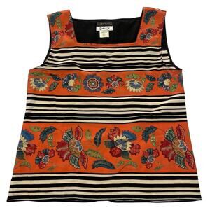 Vintage Capriccio 100% Silk Floral Blouse Med Colorful Artsy Lightweight